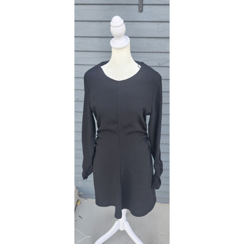 NWT Zara SZ Large Black Long Sleeve Ruched Wrists Waist Mini Shift Dress
